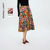 【兰亭叙】朗姿重工高端半裙纯羊毛艺术印花高腰女2025年冬季新款