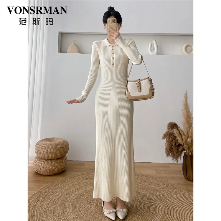 VONSRMAN修身打底连衣裙女2025秋冬新款时尚搭配大衣气质内搭显瘦