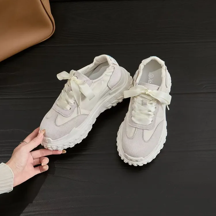 小个子内增高老爹鞋女2025秋冬季新款厚底透气缎面芭蕾德训鞋