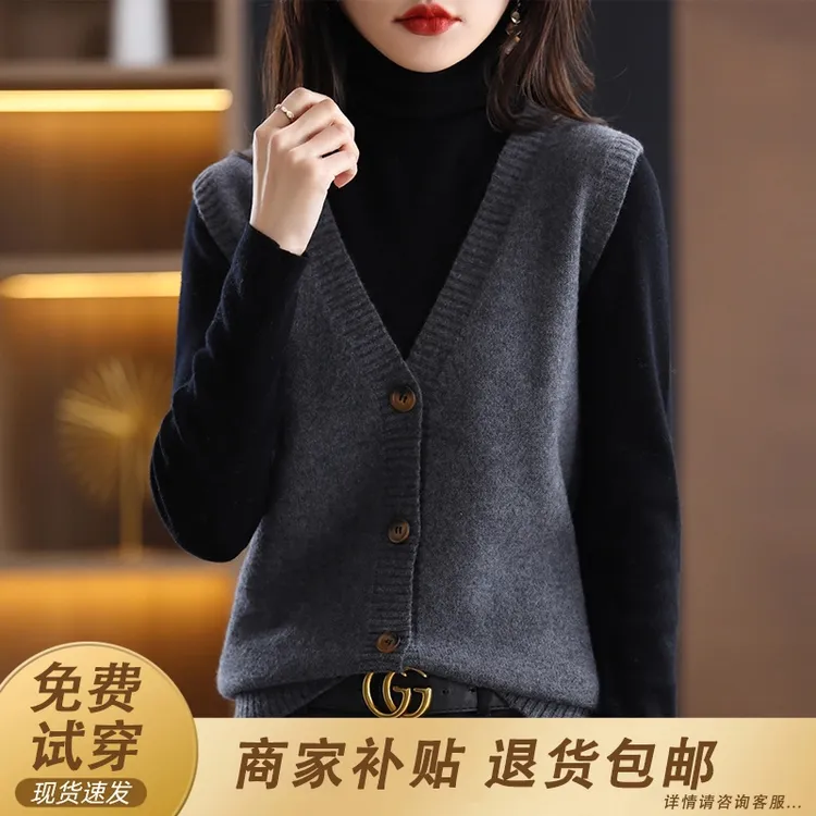 针织毛衣背心女马甲开衫2025春秋新款v领外搭上衣秋季外穿小马夹