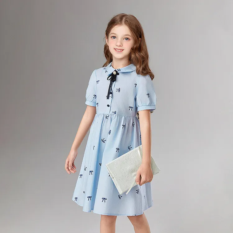 笛莎童装连衣裙2025年新款中大童洋气学院翻领棉布裙女童夏季