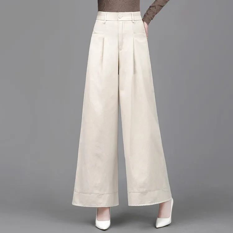 秋季新款气质复古高腰杏色阔腿裤长裤女春秋显瘦纯棉直筒裤休闲裤