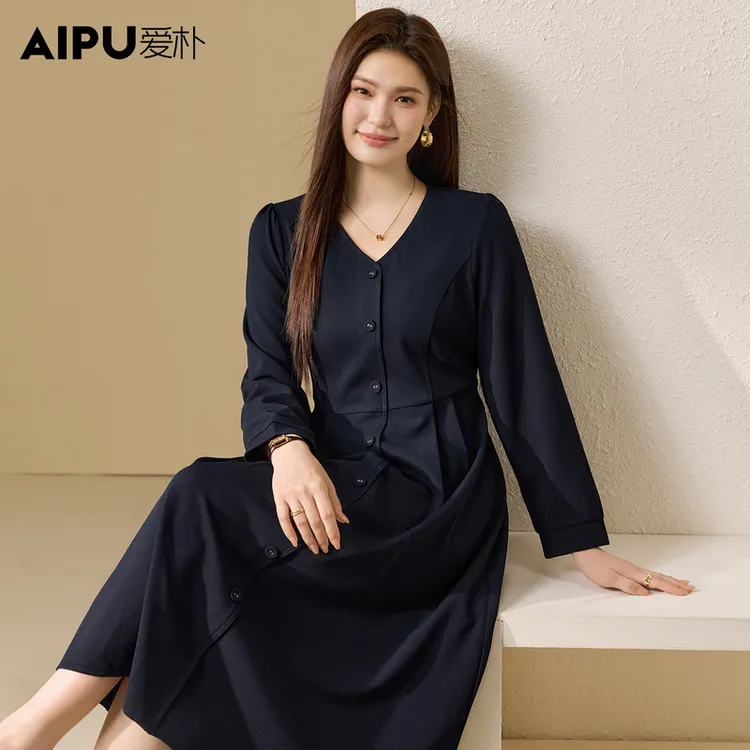 爱朴大码女装时尚流行春季新款高贵端庄气质优雅显瘦连衣裙2931