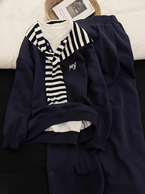 【DMXJ大梦想家】假两件上衣卫衣睡衣女秋季显瘦长裤披肩家居服套装
