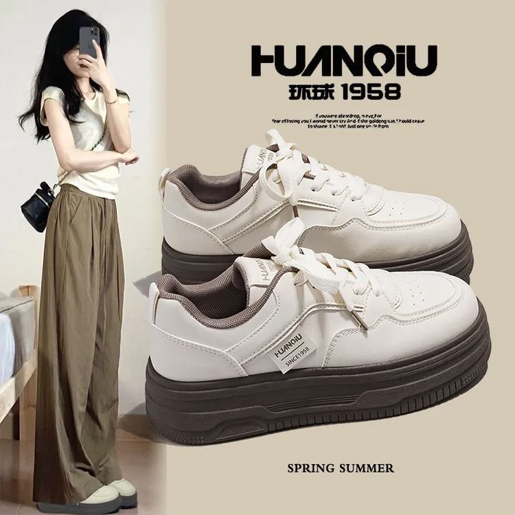 环球网红小众百搭小白鞋女款2025秋季新款爆款厚底复古板鞋HC6850