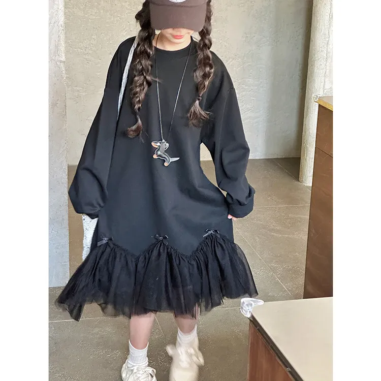 K28078网纱拼接女童连衣裙2025春装新款儿童裙子女大童A字裙休闲