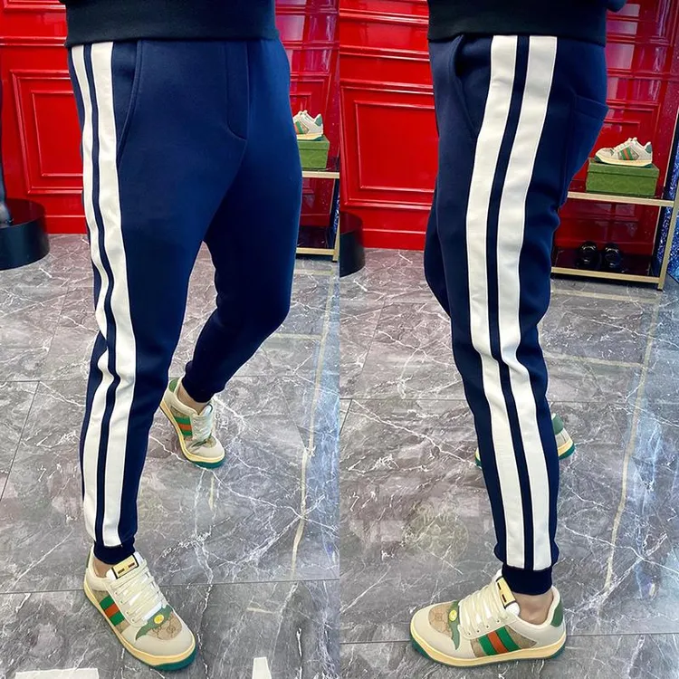 运动裤男士春秋季条纹休闲卫裤百搭潮流修身小脚弹力显瘦哈伦裤子