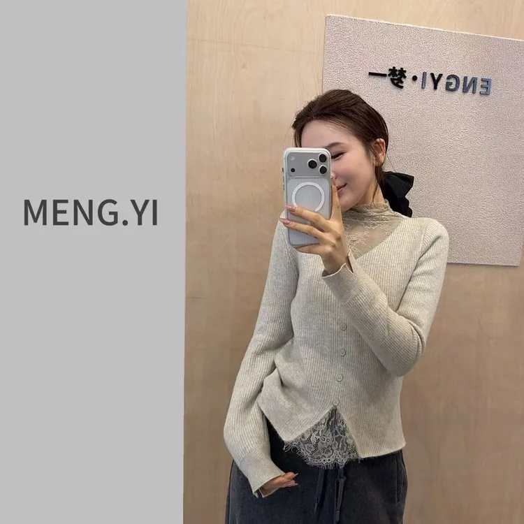 MENG.YI加厚拼蕾丝毛衣打底衫5426