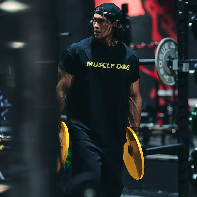 肌肉狗 运动T恤男2025新款美式简约复古撞色休闲短袖训练健身上衣