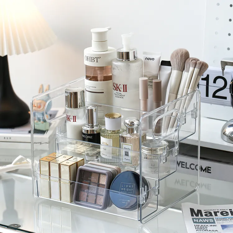 化妆品收纳盒桌面高级感梳妆台口红眉笔整理箱大容量护肤品置物架