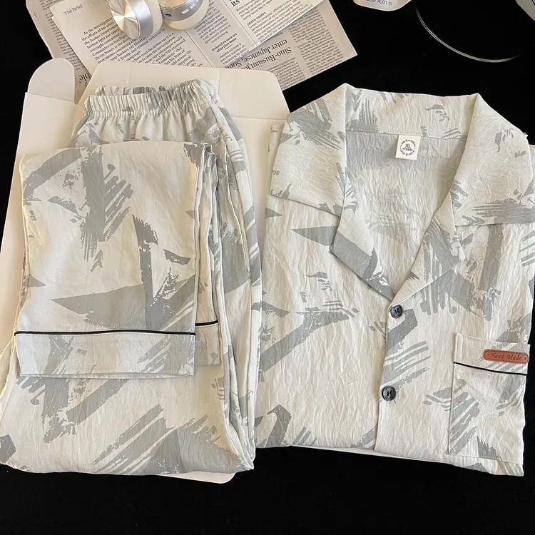 睡衣男士2025年新款春秋夏季云朵棉绸长袖薄款宽松男生家居服套装