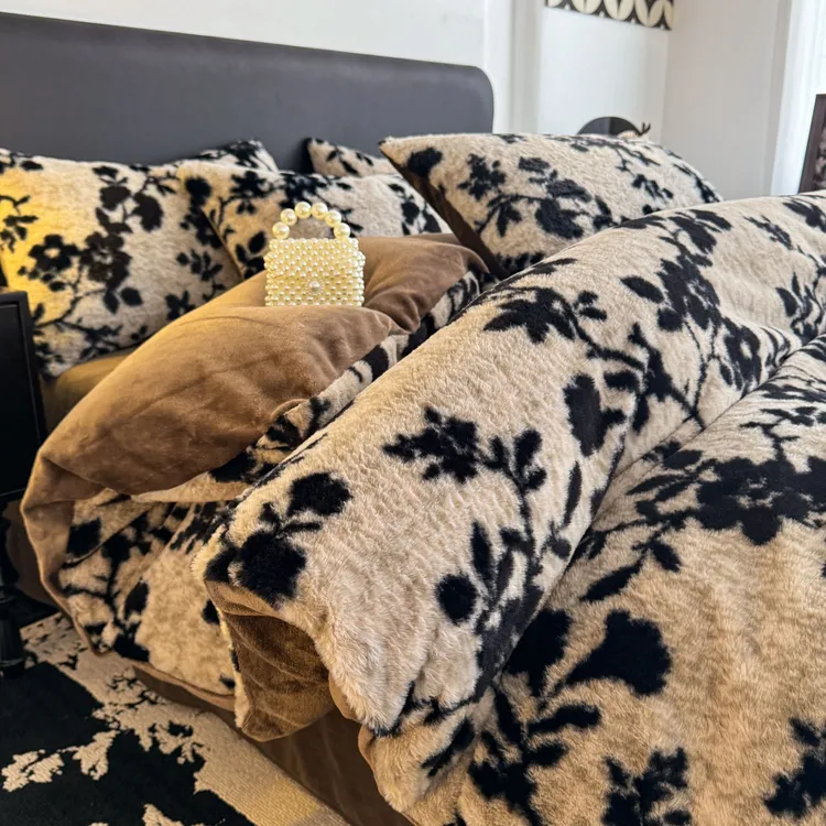 兔兔绒牛奶绒四件套中古风轻奢双面被套高端冬季珊瑚绒加厚床单