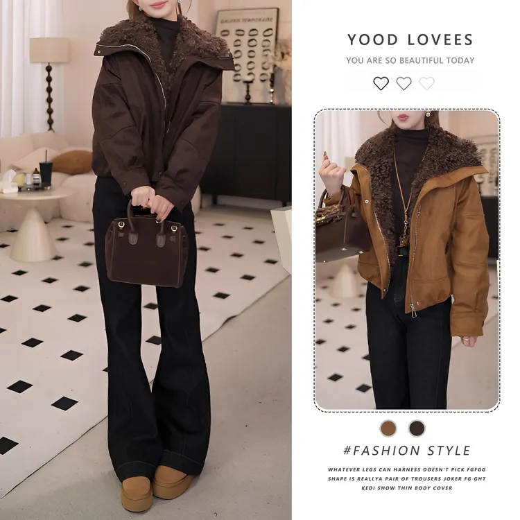 复古风毛毛领拼接加绒短款外套女2025秋冬季新款加厚保暖外套上衣