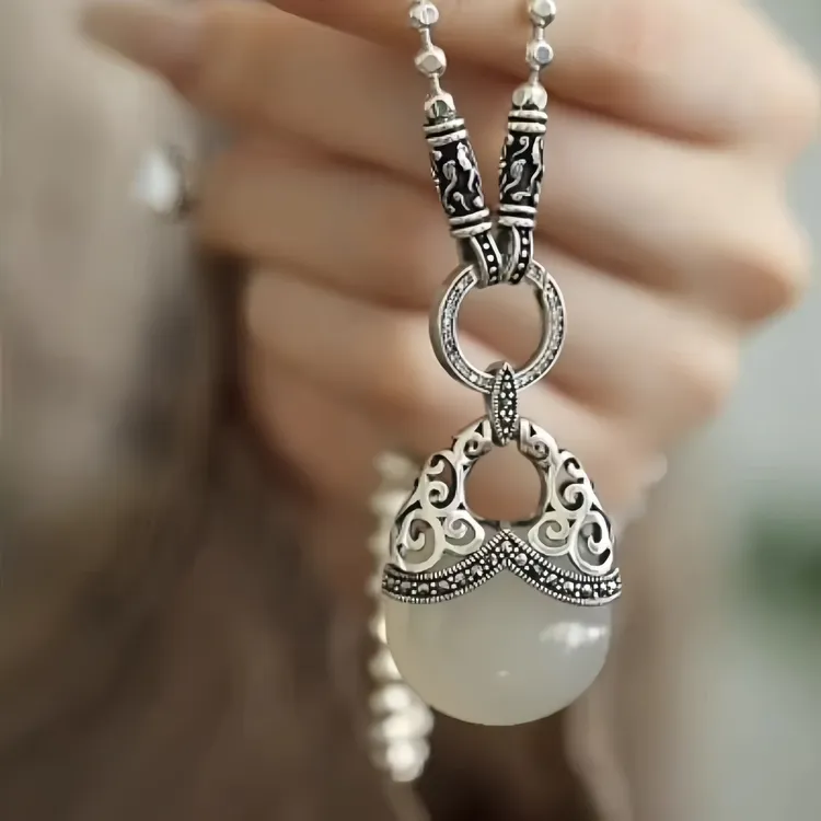 银色复古做旧圆珠项链2025年新款中式银色项链高级感毛衣链衬衫链