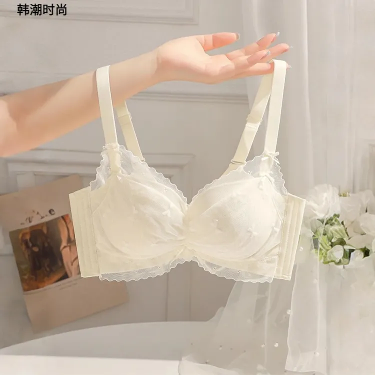 性感内衣女聚拢小胸显大夏季薄款无钢圈收副乳防下垂蕾丝聚拢内衣