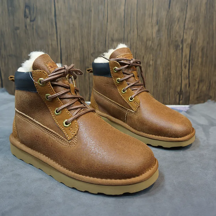 冬季真皮羊皮毛一体雪地靴 系带情侣鞋平跟男女保暖棉靴30-16