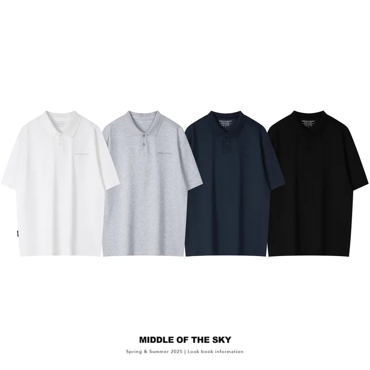 【福利款】MIDDLE OF THE SKY夏简约宽松休闲半袖纯色百搭刺绣polo