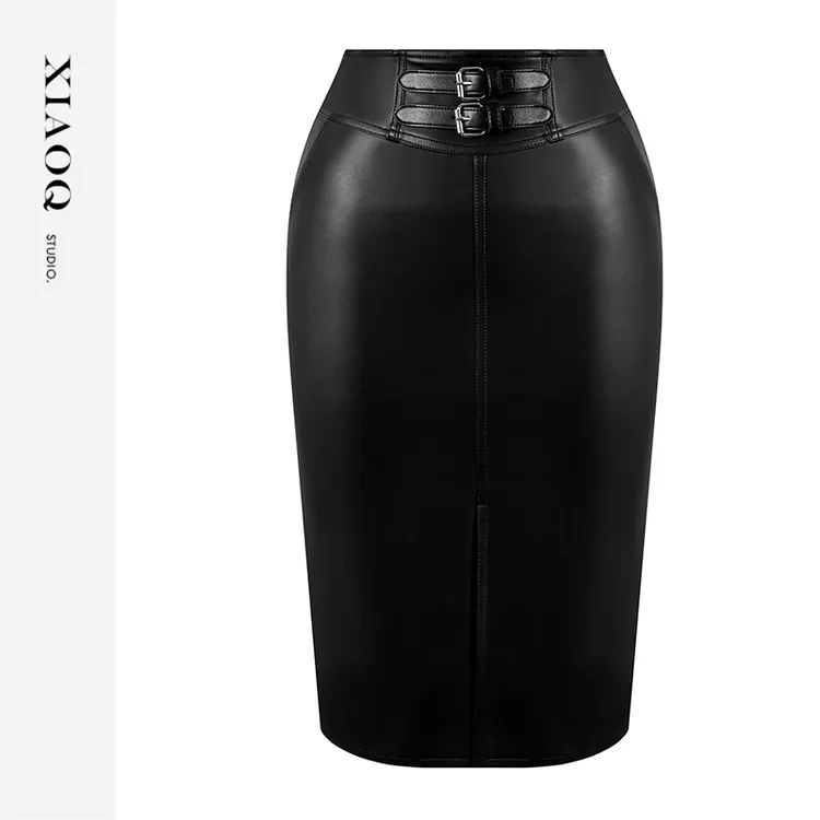 XIAOQ「热辣禁区」新款高腰前开衩包臀半身裙子性感显身材32663T