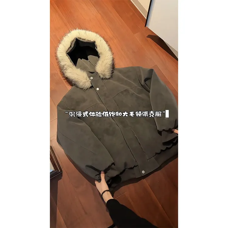 【加厚加宽毛领】冬季可拆卸连帽雾面pu皮棉服男女同款保暖防风棉衣