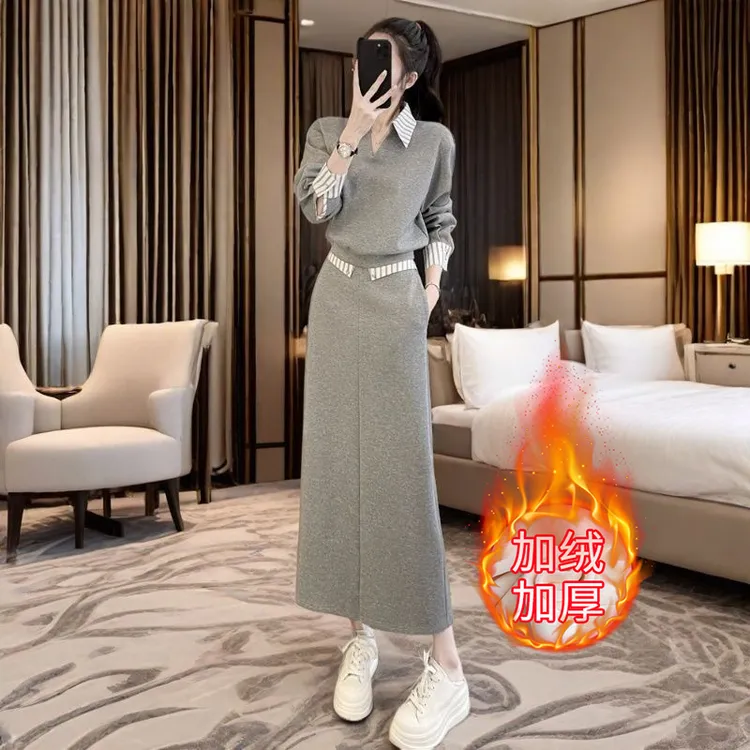 韩系穿搭气质卫衣套装裙女春季2025新款高级感半身裙长裙两件套装