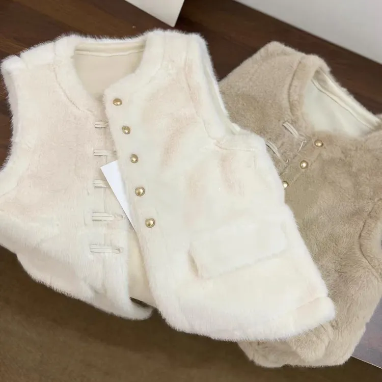 中国风毛马甲女冬仿皮草国风短款皮毛一体马夹上衣冬季毛毛坎肩