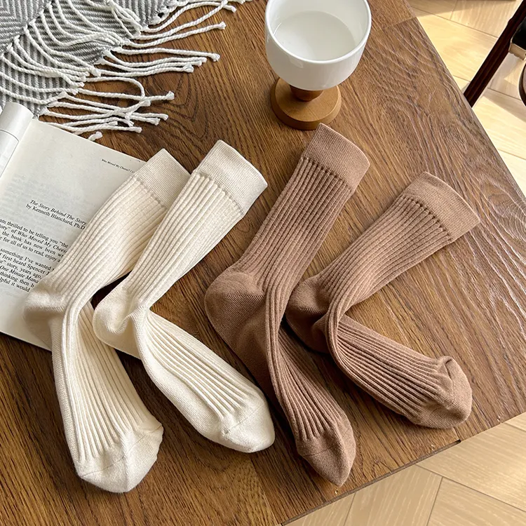 秋冬双针加长保暖中筒袜子棉质不勒脚堆堆袜ins百搭学生纯色韩版