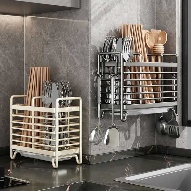 高档筷子收纳盒厨房家用壁挂筷子筒桶篓架高级新款不锈钢勺子筷笼