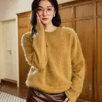 懒惰感软糯毛毛圆领毛衣女2025冬季新款韩系宽松显瘦针织衫6520