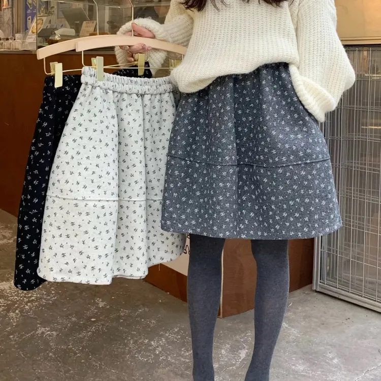 （运费险➕有口袋）韩系减龄碎花毛呢半身中裙女松紧显瘦蓬蓬花苞裙