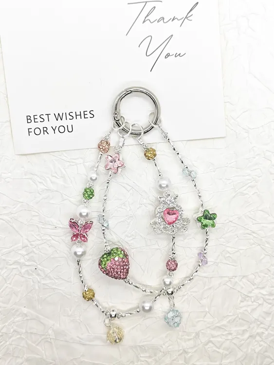 双链创意个性小清新闪钻手机链时尚高颜值手机挂饰包包挂件 D010