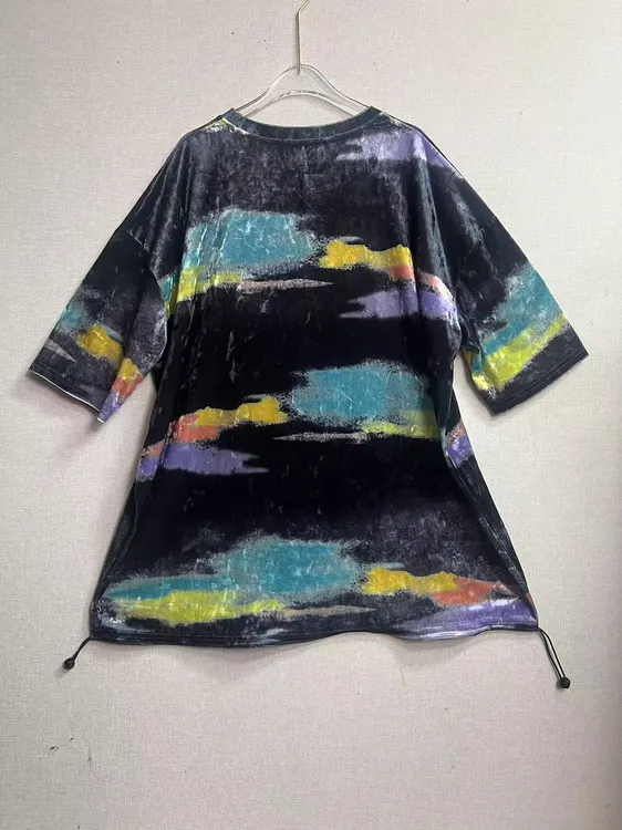 (AN.)潮牌钻石丝绒韩版休闲显瘦百搭宽松中长款短袖染色字母#2670