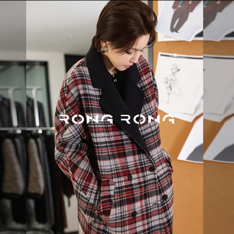 溶溶【热恋寒冬】RONGRONG 羊毛羊驼毛混纺格纹双面呢大衣2512K501