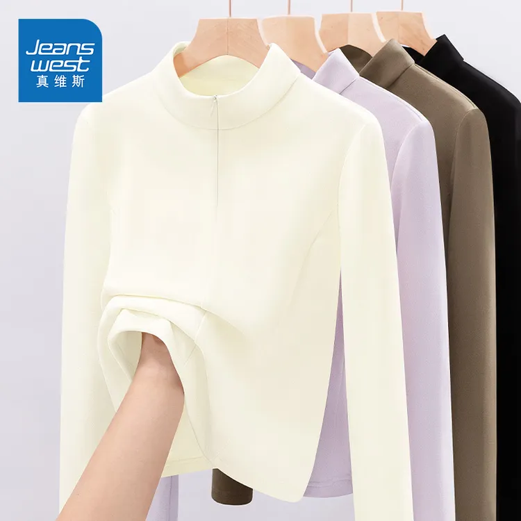 真维斯半拉链打底衫女秋冬内搭2025新款德绒打底衫正肩长袖上衣