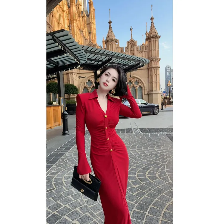 LYXJ【肯辛顿玫瑰】高级针织秋季连衣裙显瘦气质修饰身材显瘦12354