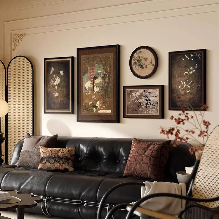 宋代美学客厅装饰画中古风沙发背景墙挂画侘寂风中式复古组合壁画