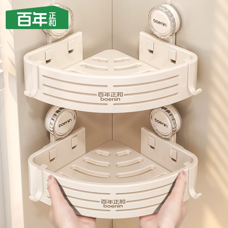 【厂家直销】卫生间吸盘置物架免打孔浴室三角洗手间厕所墙上收纳架