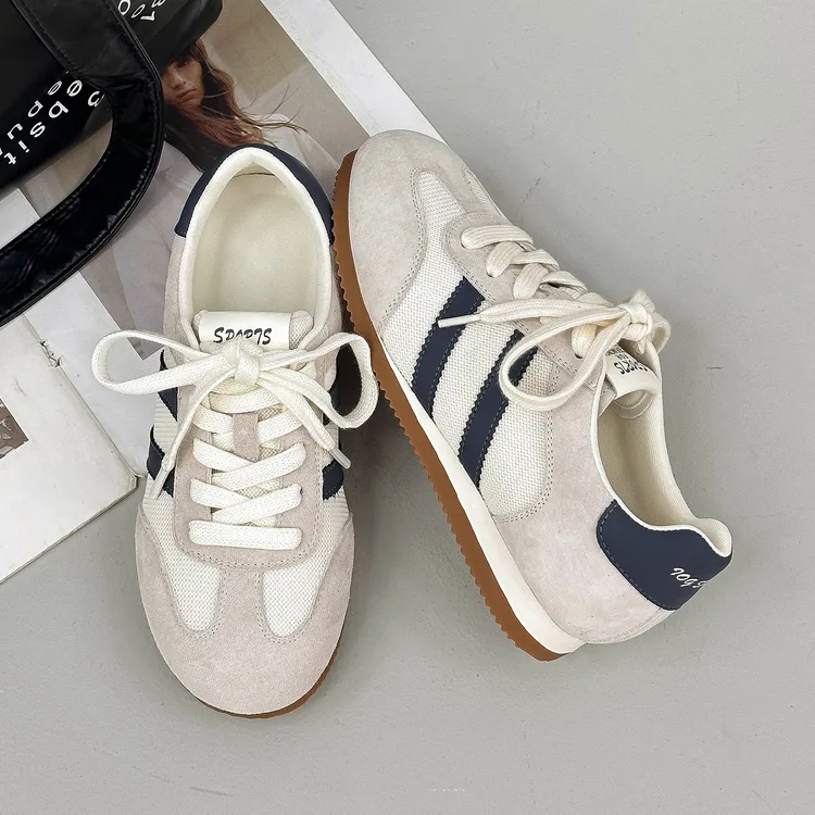 磨砂真皮复古德训鞋女2025新款秋季百搭平底运动鞋跑步户外休闲鞋