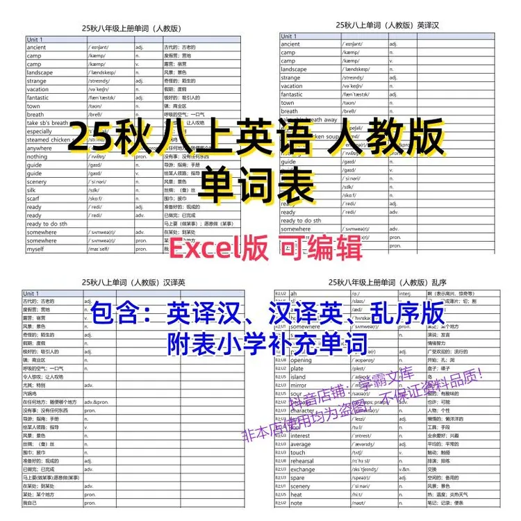 【e8】25秋八年级上册人教版英语单词表可编辑