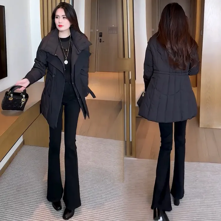 时尚棉服女中长款2025冬季新款洋气收腰显瘦加厚保暖棉袄外套