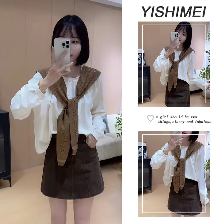 今年流行一整套2025年新款韩系百搭减龄长袖衬衫高腰短裙两件套装