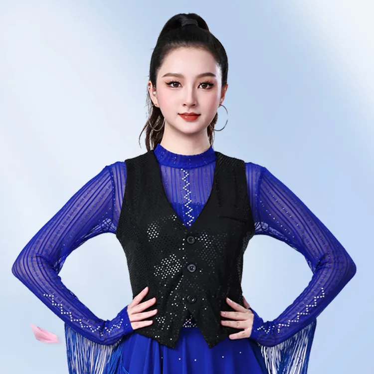 新款亮片马甲时尚广场拉丁交谊吉特巴演出跳舞高端外搭小外套