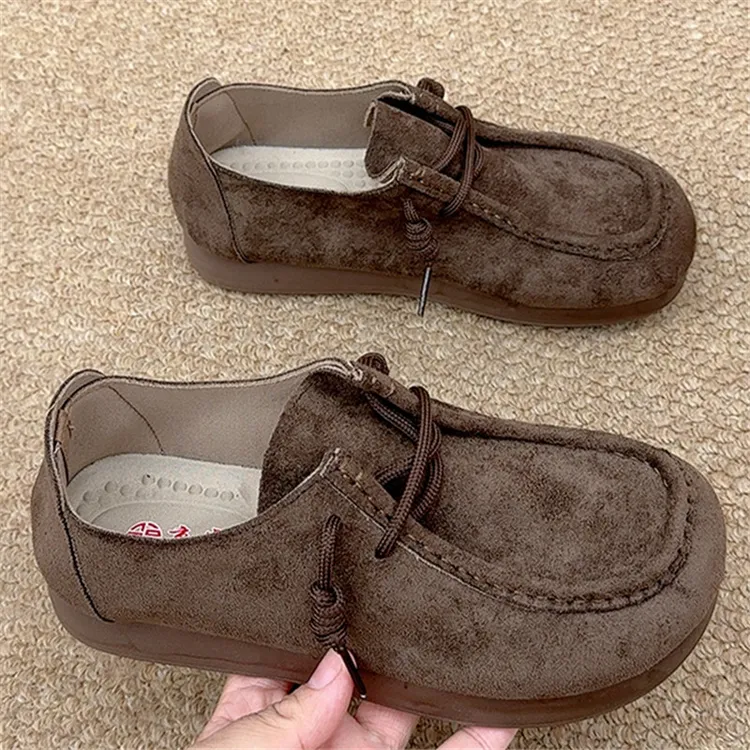 早秋新款时尚简约复古袋鼠鞋平底圆头女单鞋老北京布鞋软底勃肯鞋