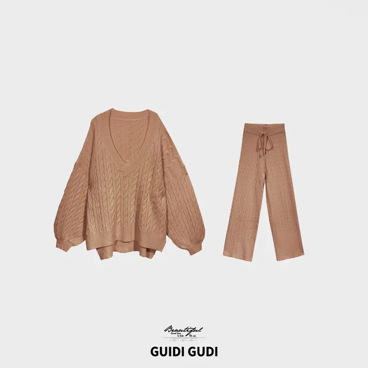 GUIDI GUDI【一缕思愁】高级感轻奢休闲风两件套套装/黄加蓝  