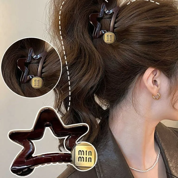 金标五角星高马尾抓夹女高级感2025新款后脑勺盘发鲨鱼夹发夹发饰