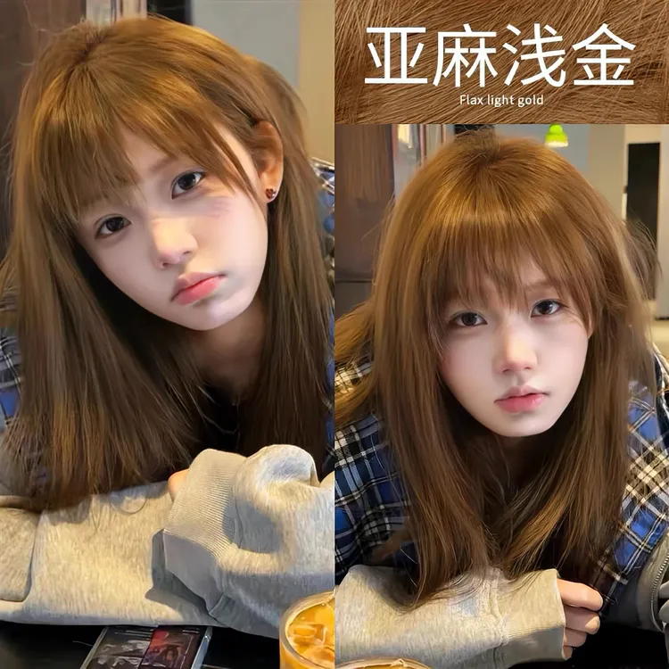 【买一送一】OKCC亚麻浅金色染发膏免漂显白天然植物uyee亚麻灰棕色