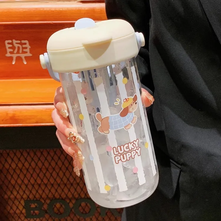 情侣可爱大容量双饮水杯女生高颜值带吸管杯学生上学专用玻璃杯女