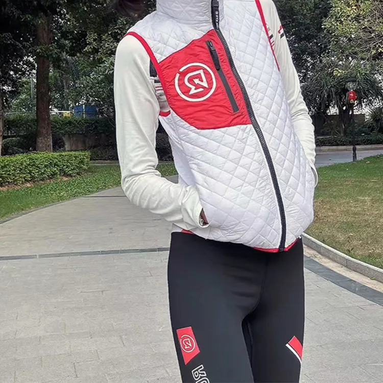 健身娇专属立领秋冬保暖防风拼接格纹棉马甲运动风短款冬季新款