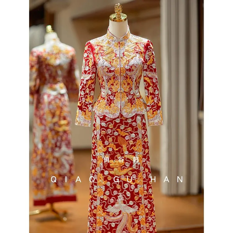 龙凤礼服新娘2025新中式婚纱大五福小婚礼祝酒服修身修和服