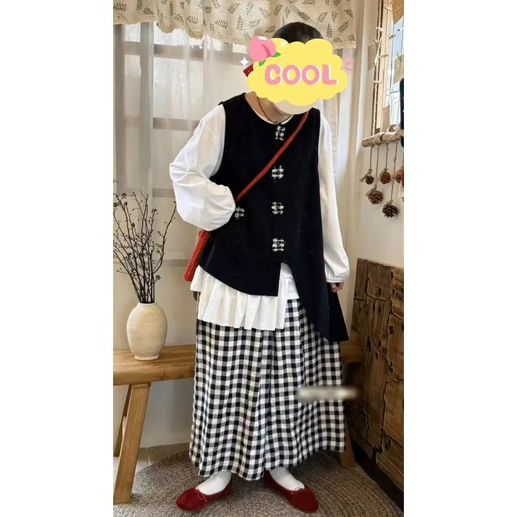 大码秋季日系复古套装微胖遮肉显瘦三件套2501#