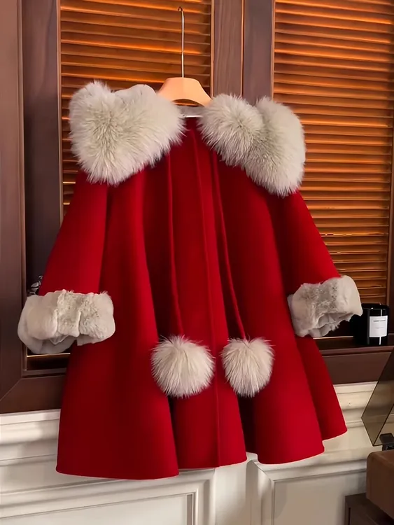 女童加绒呢子大衣秋冬装2025新款儿童拜年服女孩新年加厚外套洋气